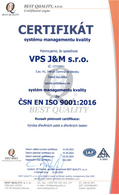 BQ2394 Certifik&aacute;t ISO 9001 VPS J&M
