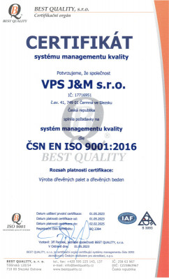BQ2394 Certifikát ISO 9001 VPS J&M